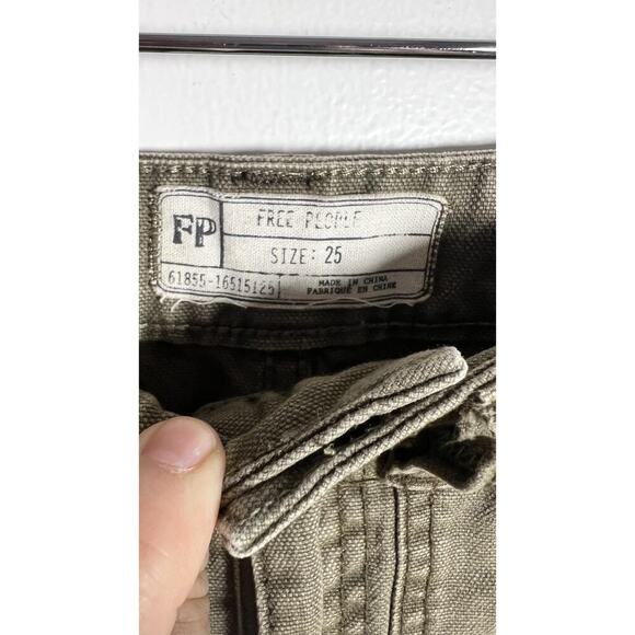 Free People Army Olive Green Utility Denim Mini Skirt Sizeraw Hem Size 25 NWOT - Picture 8 of 11